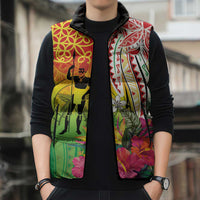 Vanuatu 45th Anniversary Sleeveless Puffer Jacket Polynesian with Sand Drawing Pattern - Polynesian Pride