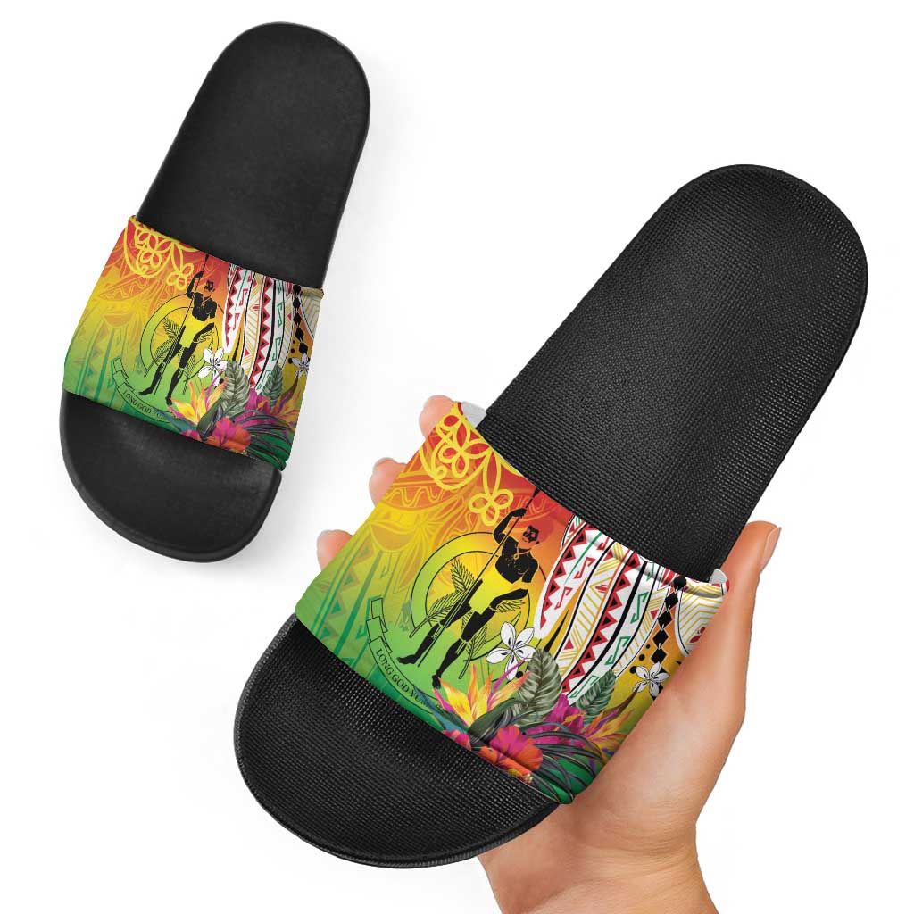 Vanuatu 45th Anniversary Slide Sandals Polynesian with Sand Drawing Pattern - Polynesian Pride
