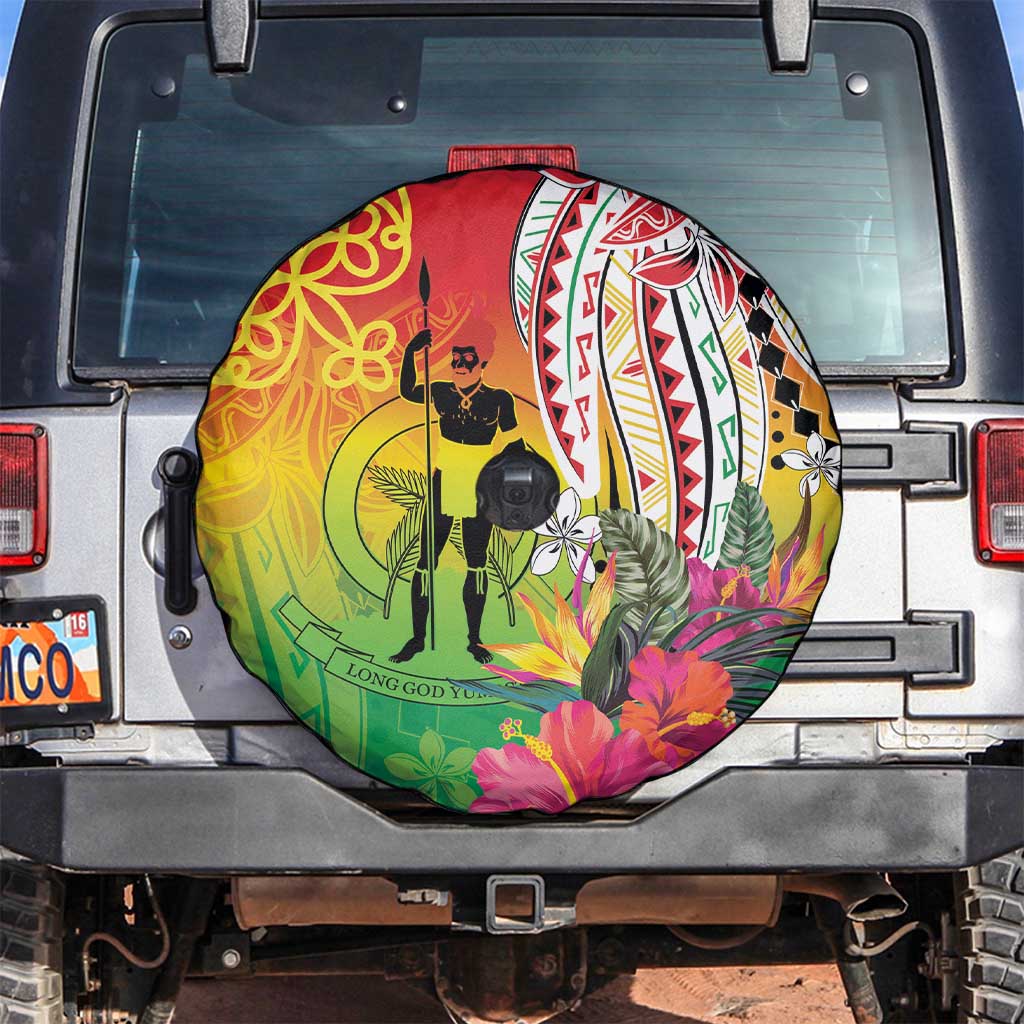 Vanuatu 45th Anniversary Spare Tire Cover Polynesian with Sand Drawing Pattern