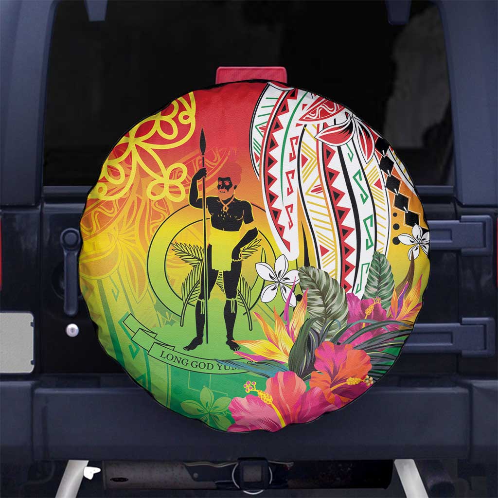 Vanuatu 45th Anniversary Spare Tire Cover Polynesian with Sand Drawing Pattern