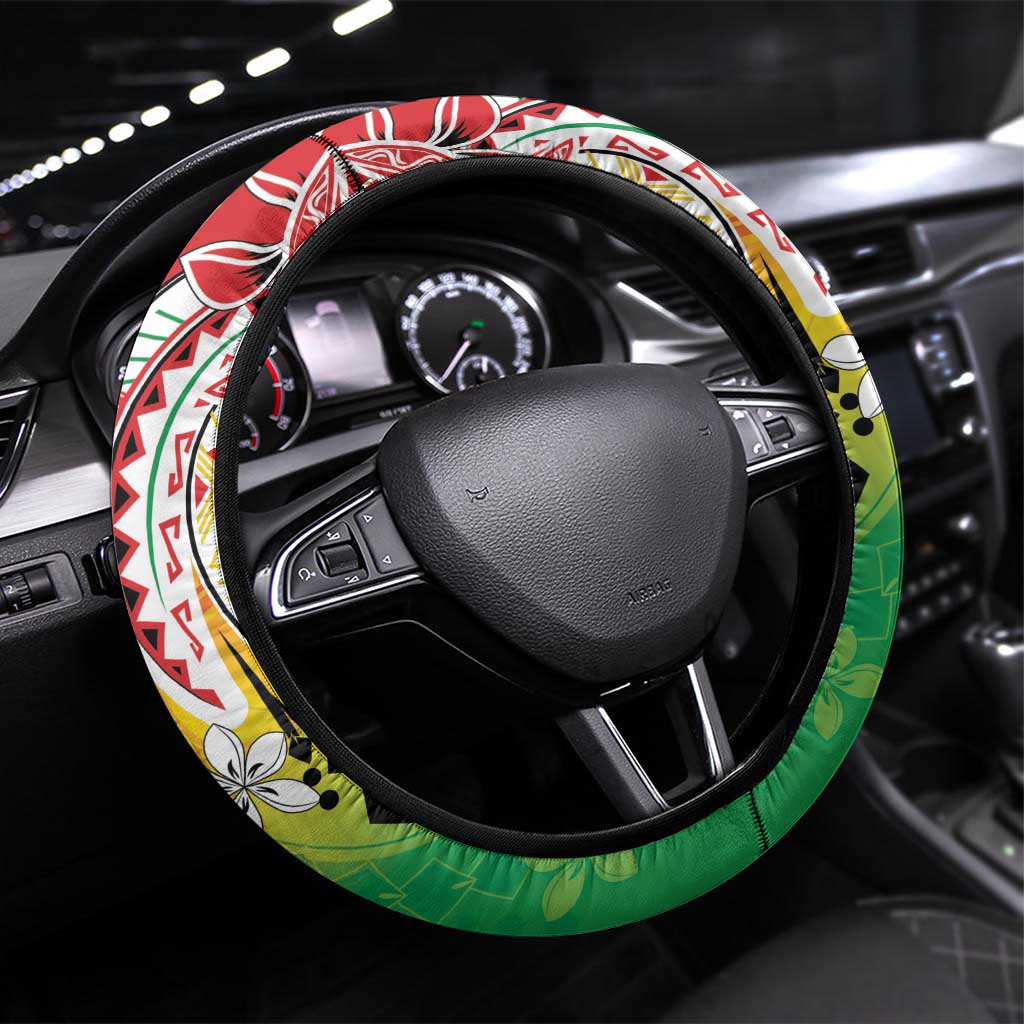 Vanuatu 45th Anniversary Steering Wheel Cover Polynesian with Sand Drawing Pattern