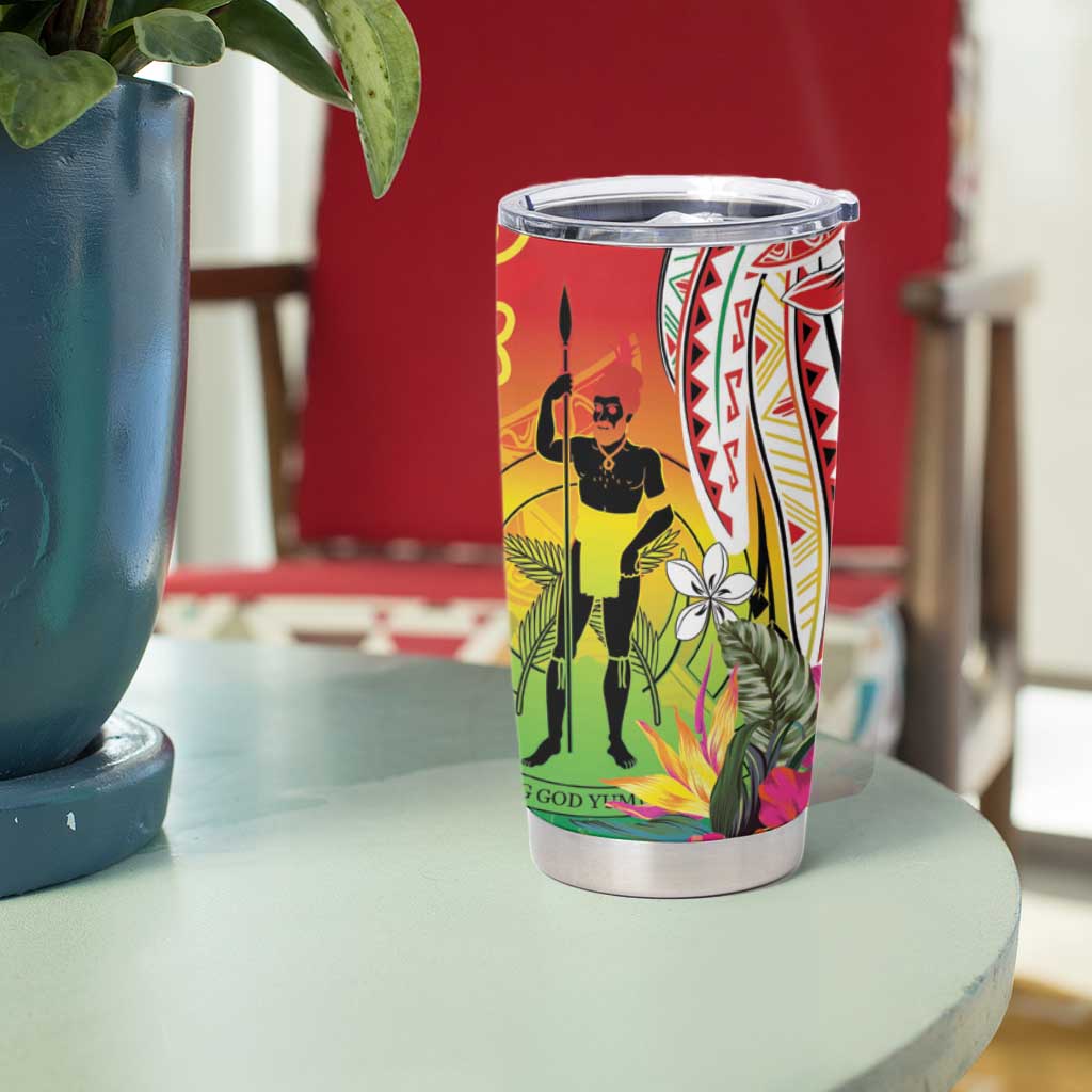 Vanuatu 45th Anniversary Tumbler Cup Polynesian with Sand Drawing Pattern
