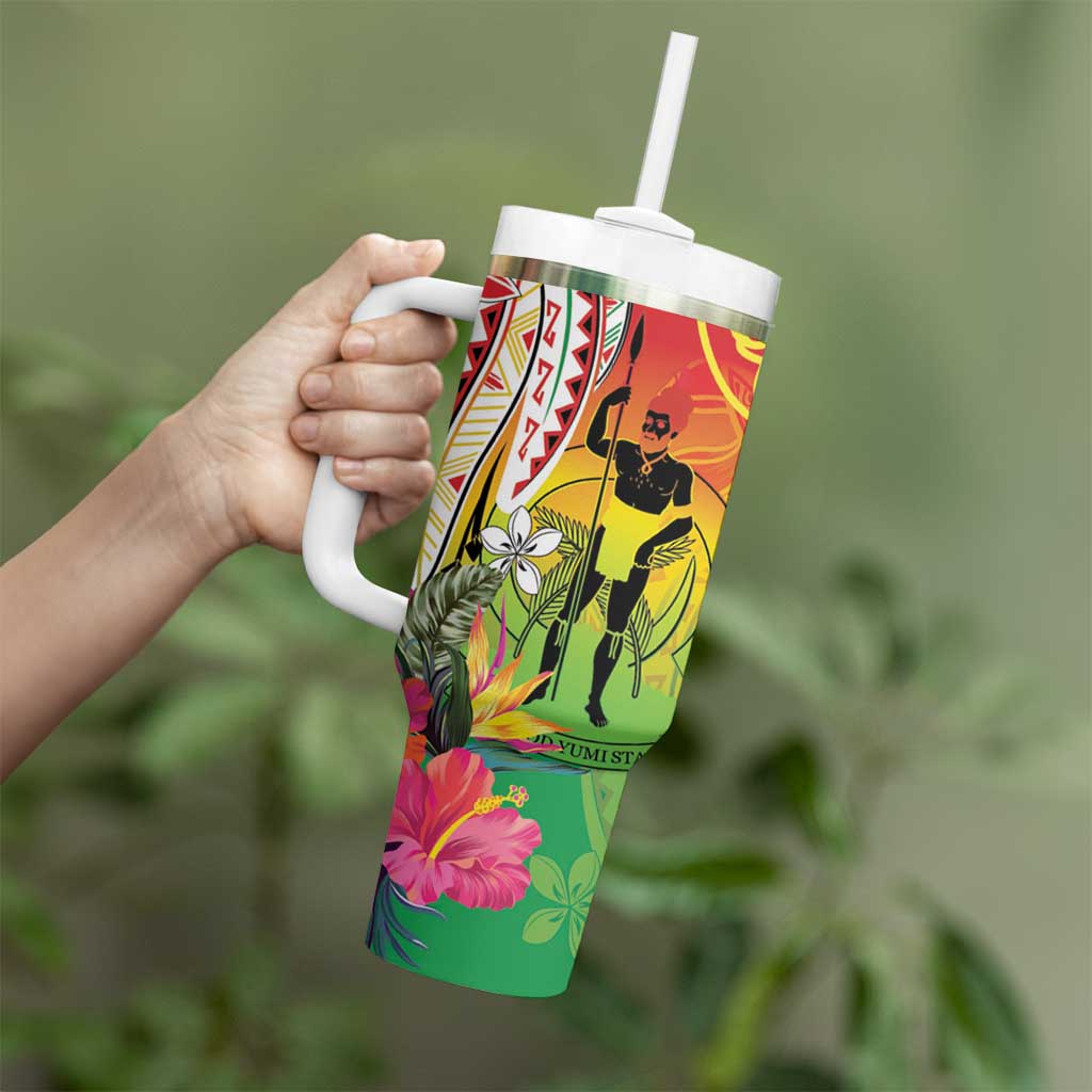 Vanuatu 45th Anniversary Tumbler With Handle Polynesian with Sand Drawing Pattern