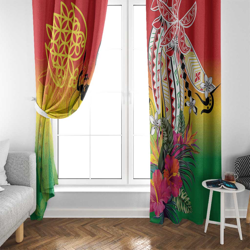 Vanuatu 45th Anniversary Window Curtain Polynesian with Sand Drawing Pattern