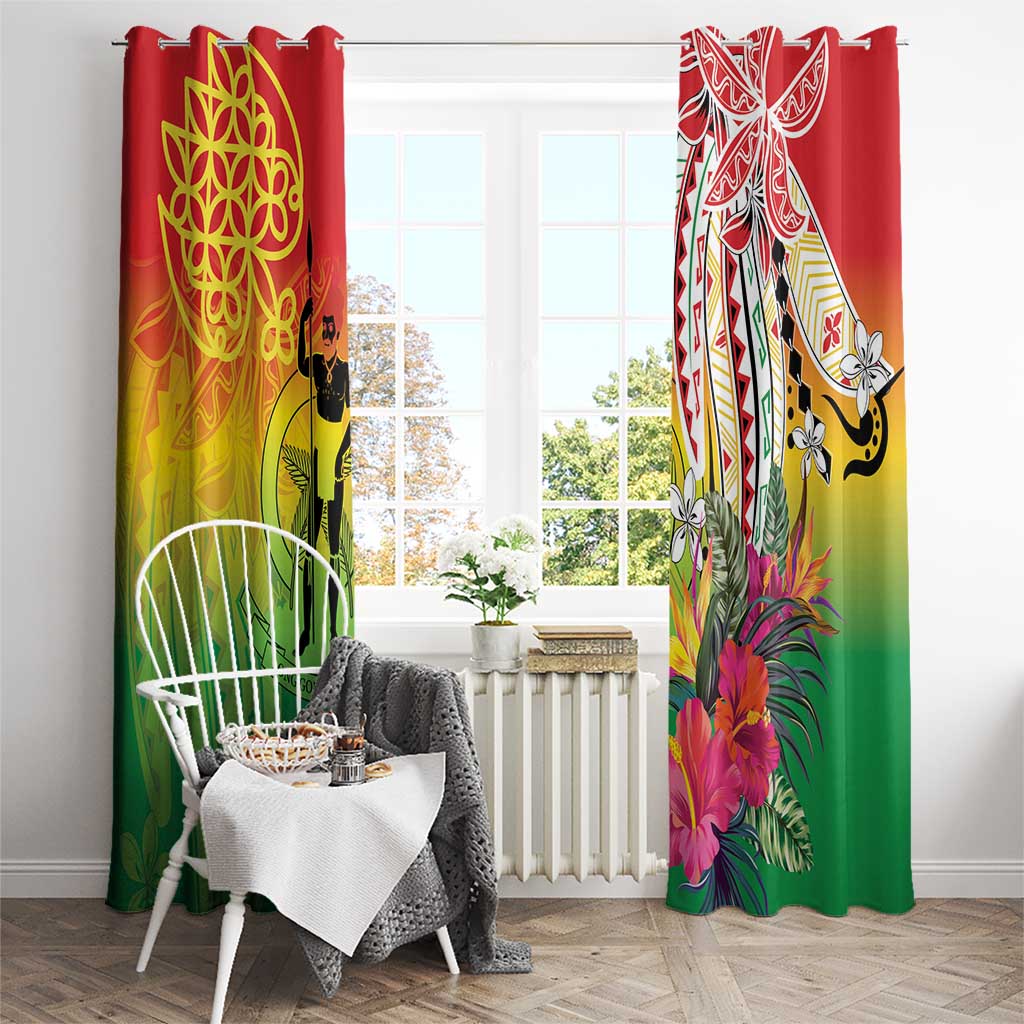 Vanuatu 45th Anniversary Window Curtain Polynesian with Sand Drawing Pattern