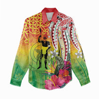 Vanuatu 45th Anniversary Women Casual Shirt Polynesian with Sand Drawing Pattern
