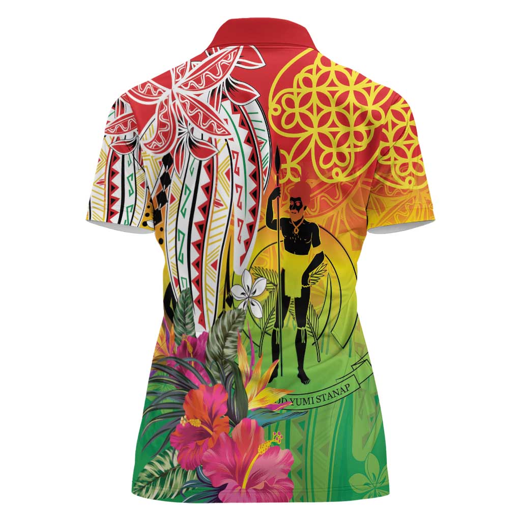 Vanuatu 45th Anniversary Women Polo Shirt Polynesian with Sand Drawing Pattern