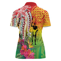 Vanuatu 45th Anniversary Women Polo Shirt Polynesian with Sand Drawing Pattern