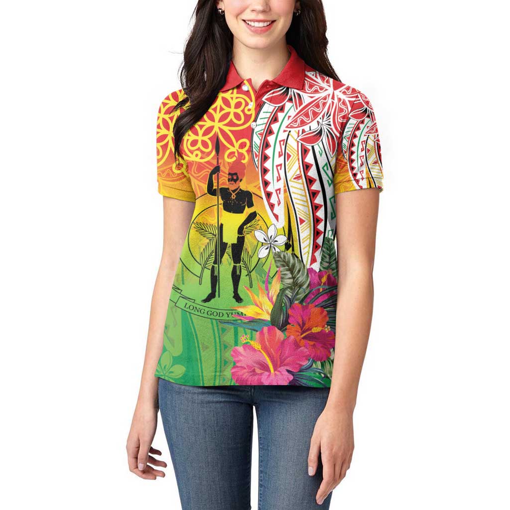 Vanuatu 45th Anniversary Women Polo Shirt Polynesian with Sand Drawing Pattern