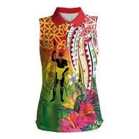 Vanuatu 45th Anniversary Women Sleeveless Polo Shirt Polynesian with Sand Drawing Pattern