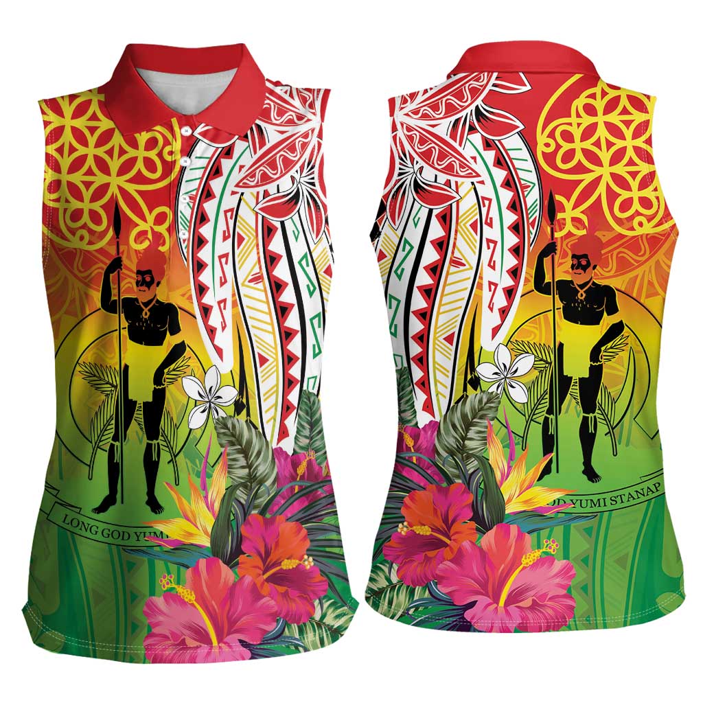 Vanuatu 45th Anniversary Women Sleeveless Polo Shirt Polynesian with Sand Drawing Pattern