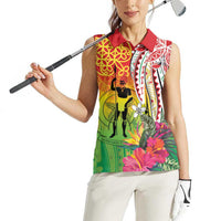 Vanuatu 45th Anniversary Women Sleeveless Polo Shirt Polynesian with Sand Drawing Pattern