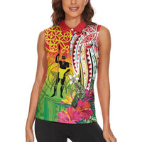 Vanuatu 45th Anniversary Women Sleeveless Polo Shirt Polynesian with Sand Drawing Pattern