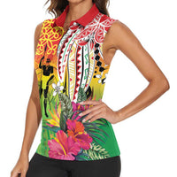 Vanuatu 45th Anniversary Women Sleeveless Polo Shirt Polynesian with Sand Drawing Pattern