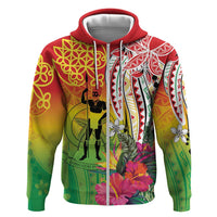 Vanuatu 45th Anniversary Zip Hoodie Polynesian with Sand Drawing Pattern
