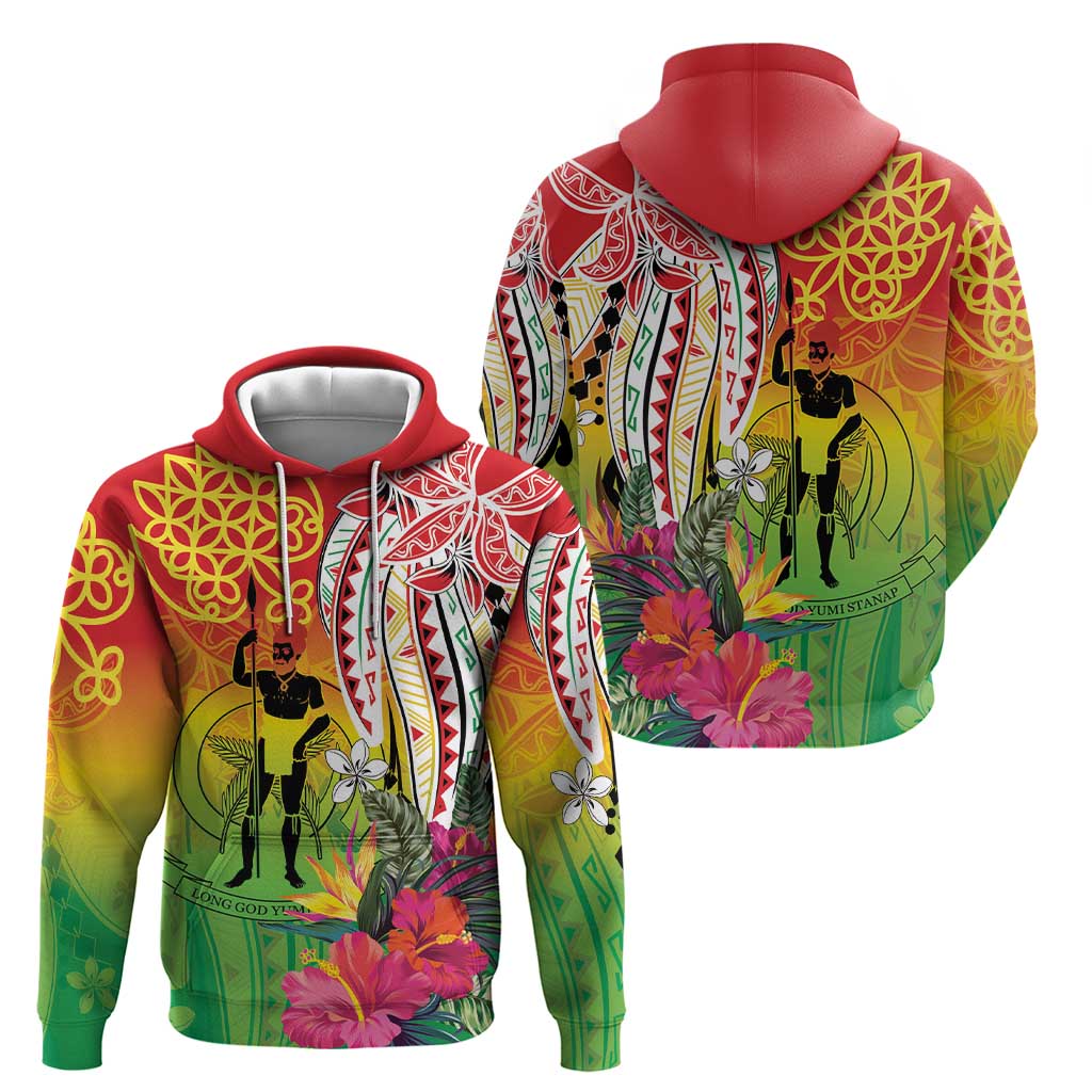 Vanuatu 45th Anniversary Zip Hoodie Polynesian with Sand Drawing Pattern