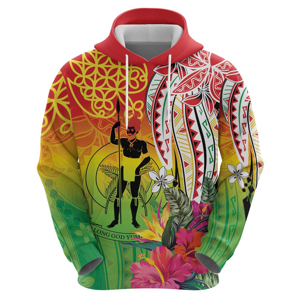 Vanuatu 45th Anniversary Zip Hoodie Polynesian with Sand Drawing Pattern