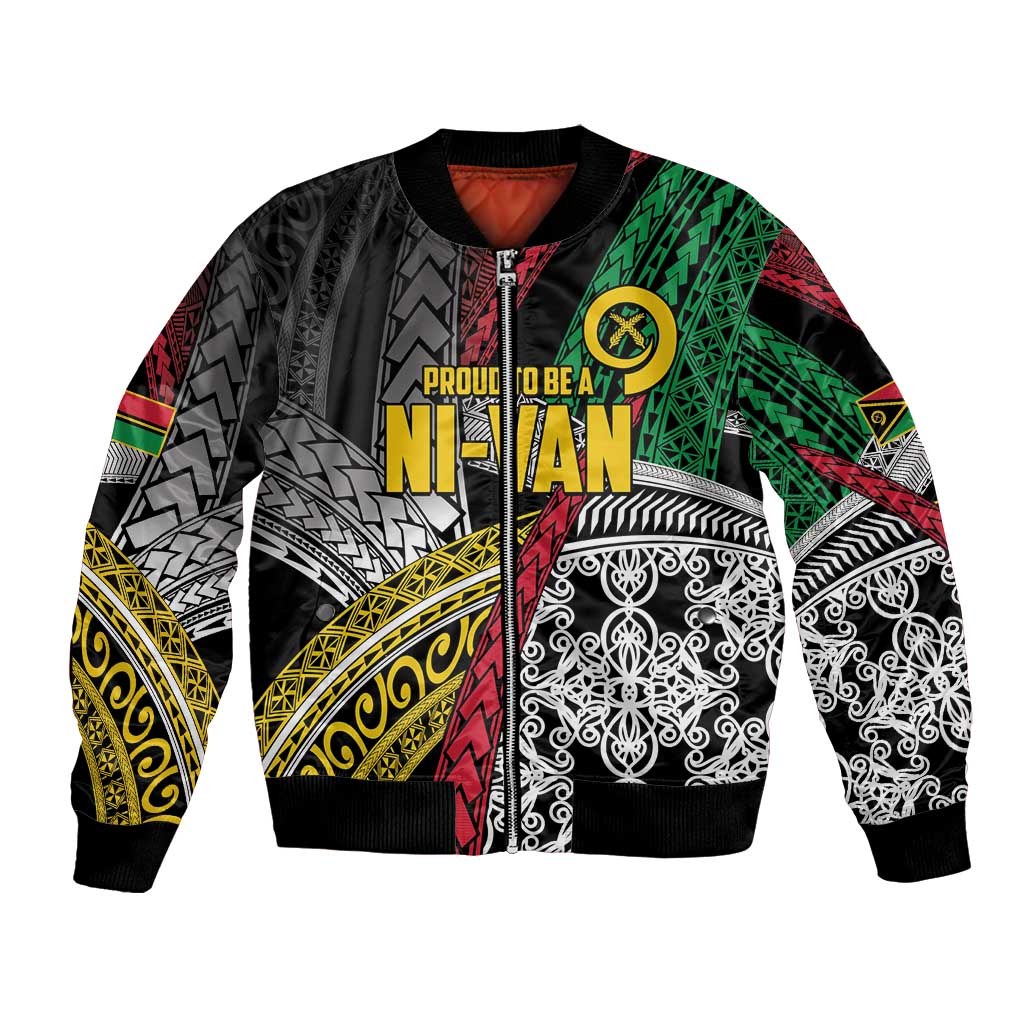 Vanuatu Proud to be Ni-van Personalised Bomber Jacket with Mutis En Atan Patterns LT9 Unisex Black - Polynesian Pride