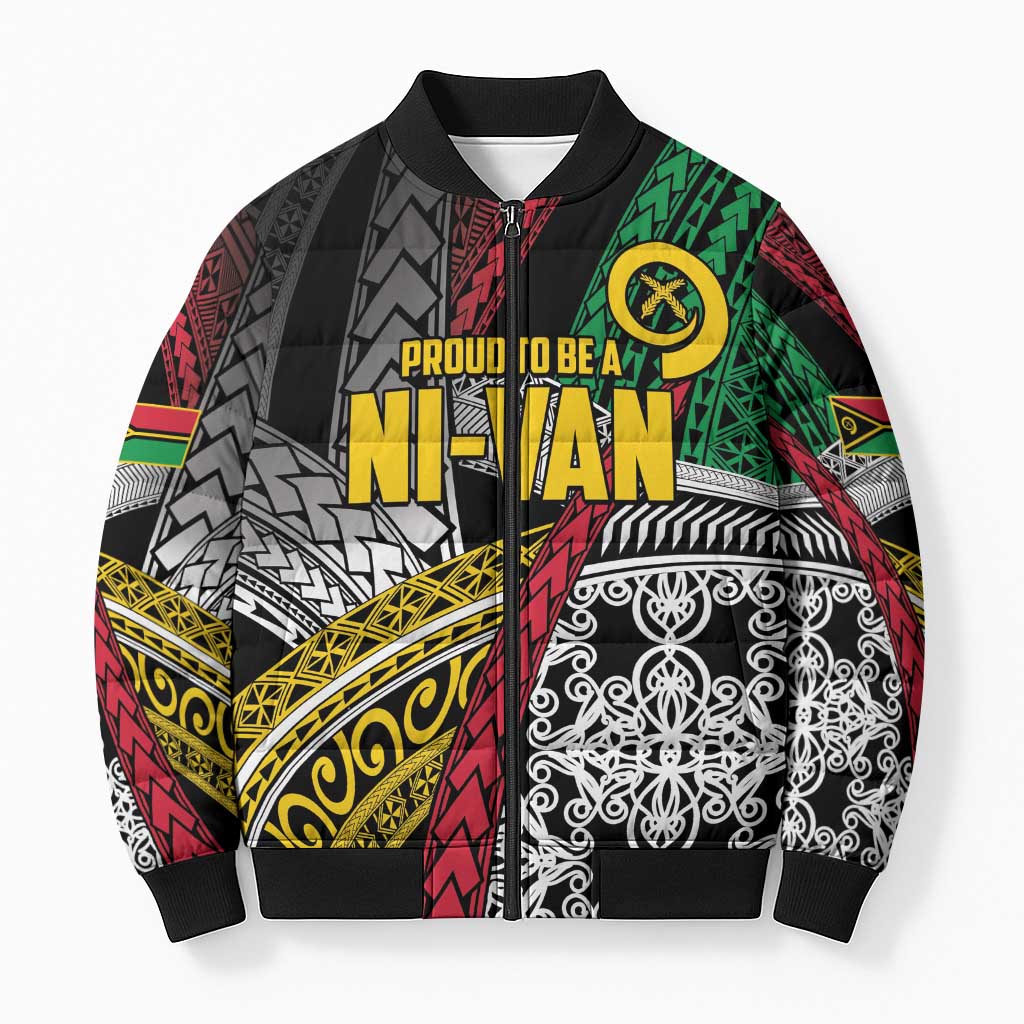 Vanuatu Proud to be Ni-van Personalised Bomber Puffer Jacket with Mutis En Atan Patterns - Polynesian Pride