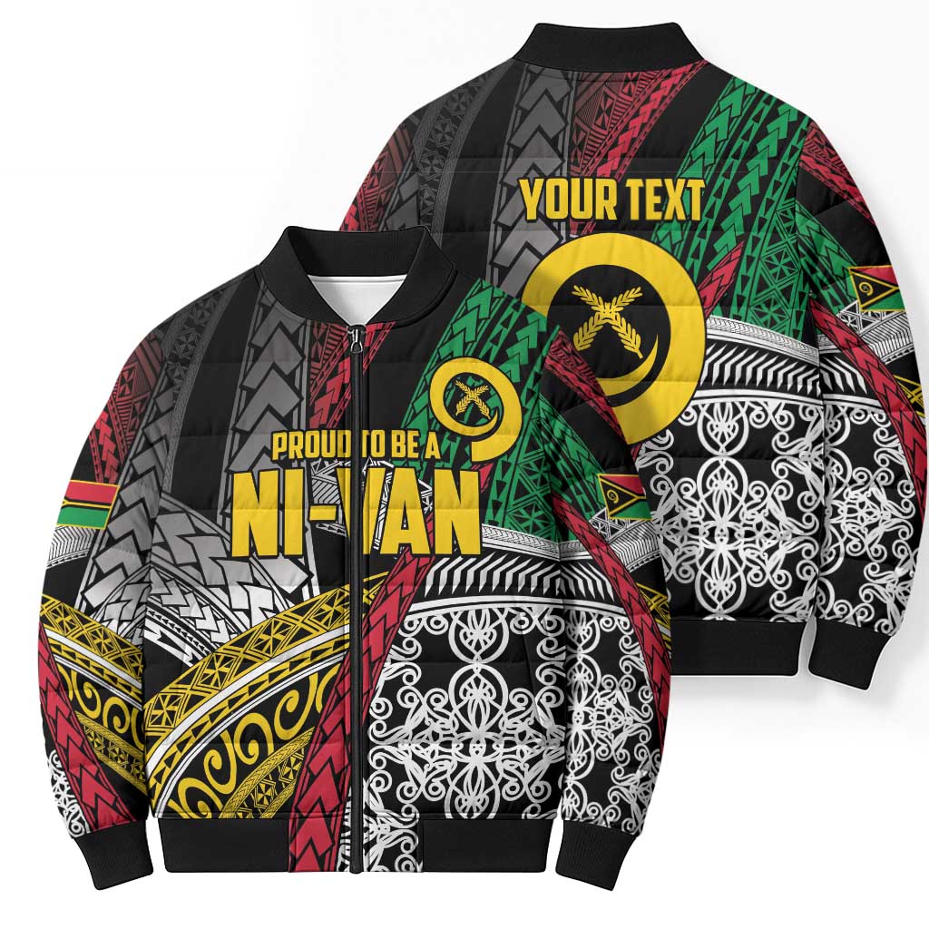 Vanuatu Proud to be Ni-van Personalised Bomber Puffer Jacket with Mutis En Atan Patterns - Polynesian Pride
