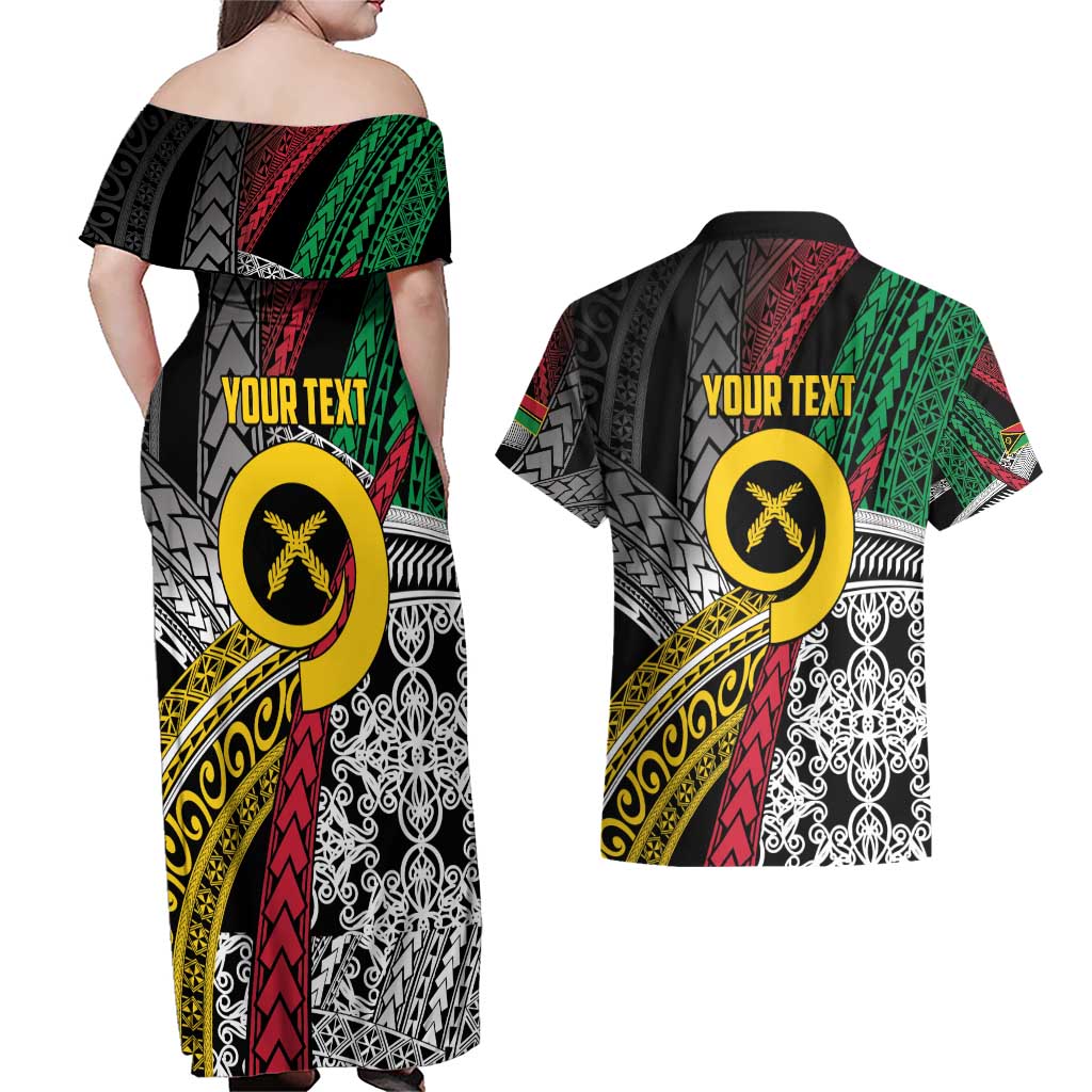 Vanuatu Proud to be Ni-van Personalised Couples Matching Off Shoulder Maxi Dress and Hawaiian Shirt with Mutis En Atan Patterns