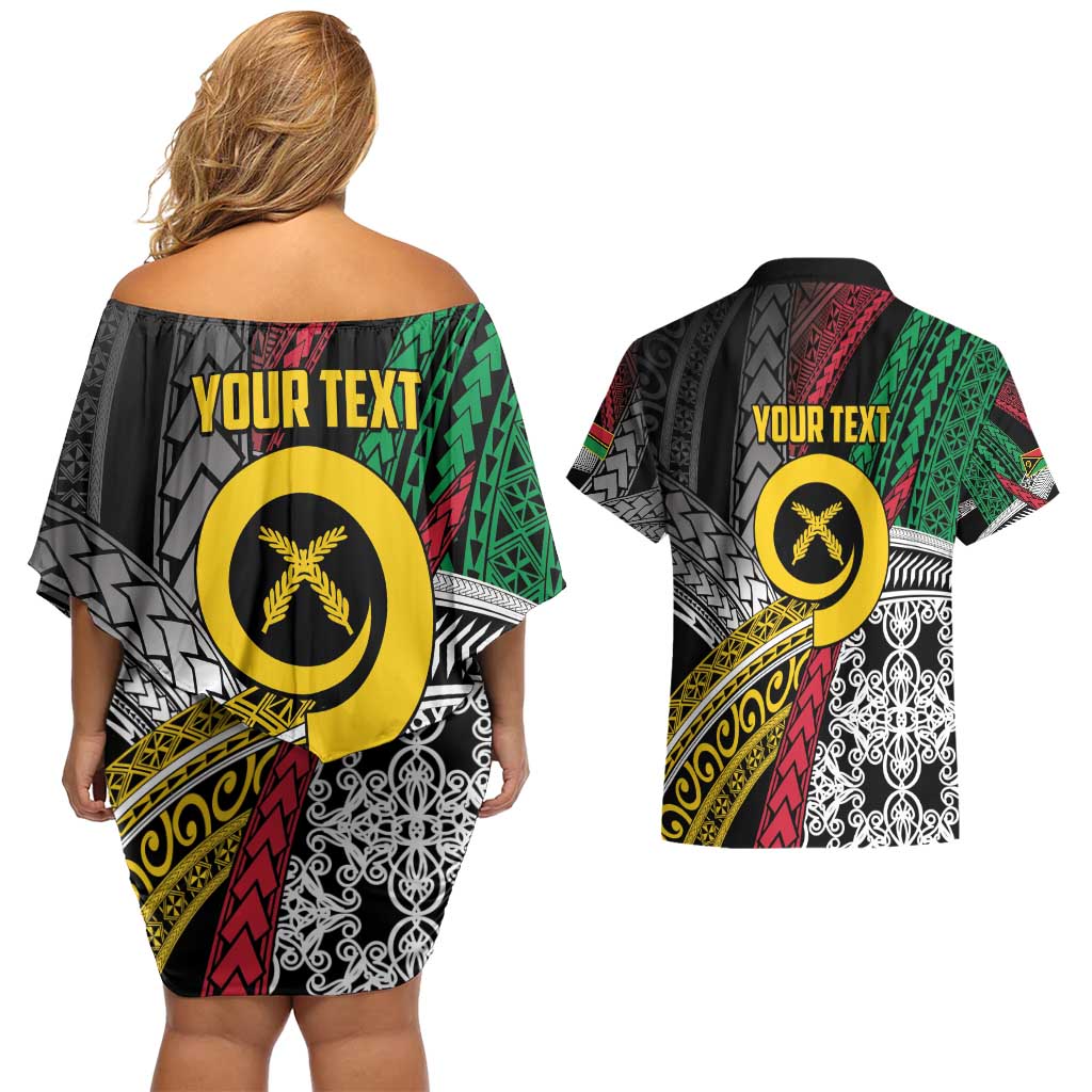 Vanuatu Proud to be Ni-van Personalised Couples Matching Off Shoulder Short Dress and Hawaiian Shirt with Mutis En Atan Patterns
