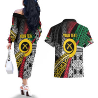 Vanuatu Proud to be Ni-van Personalised Couples Matching Off The Shoulder Long Sleeve Dress and Hawaiian Shirt with Mutis En Atan Patterns