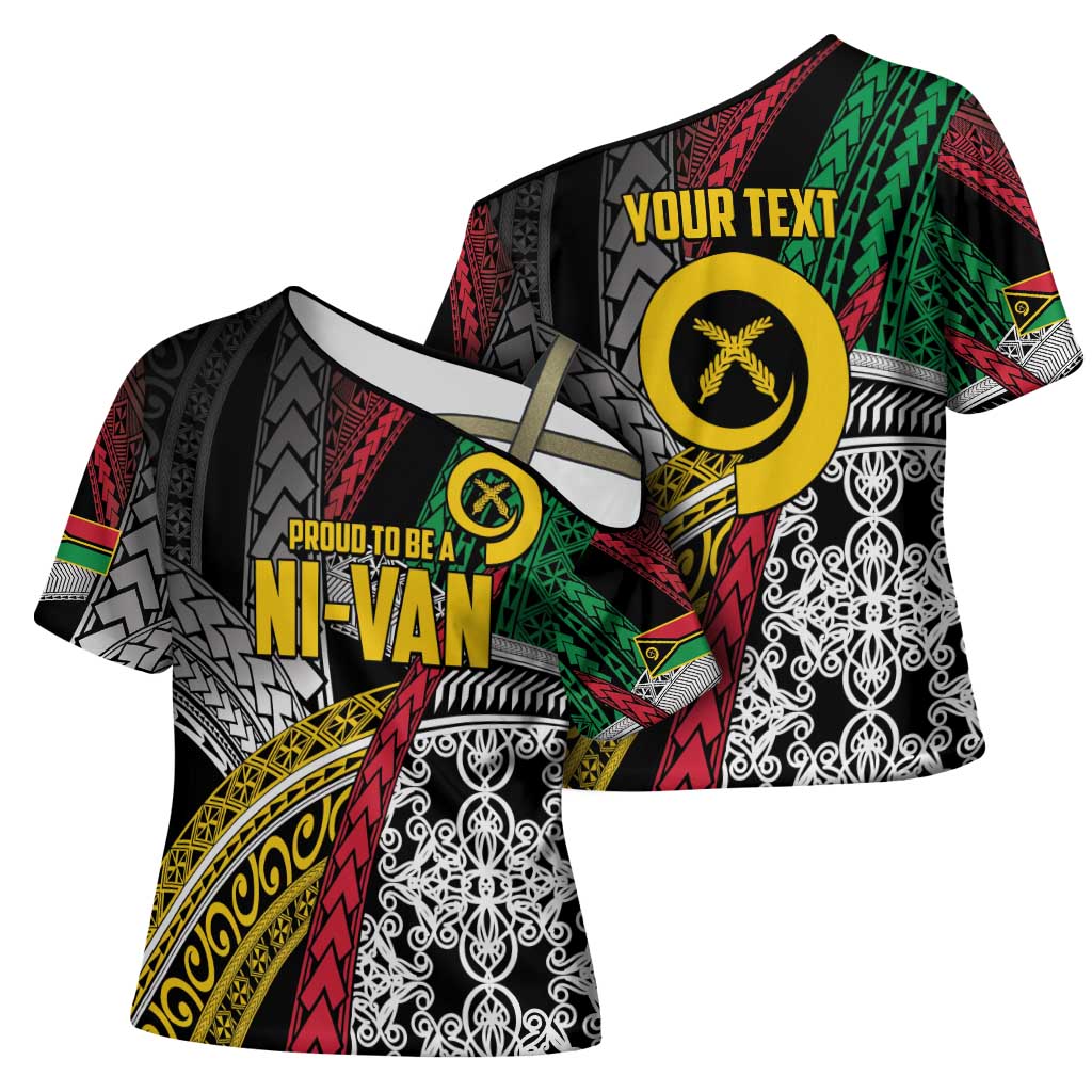 Vanuatu Proud to be Ni-van Personalised Cross Shoulder Shirt with Mutis En Atan Patterns - Polynesian Pride