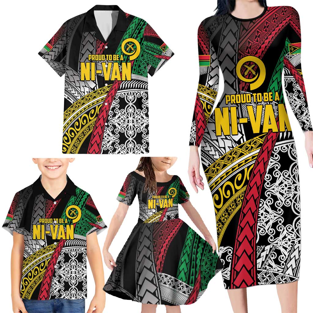 Vanuatu Proud to be Ni-van Personalised Family Matching Long Sleeve Bodycon Dress and Hawaiian Shirt with Mutis En Atan Patterns