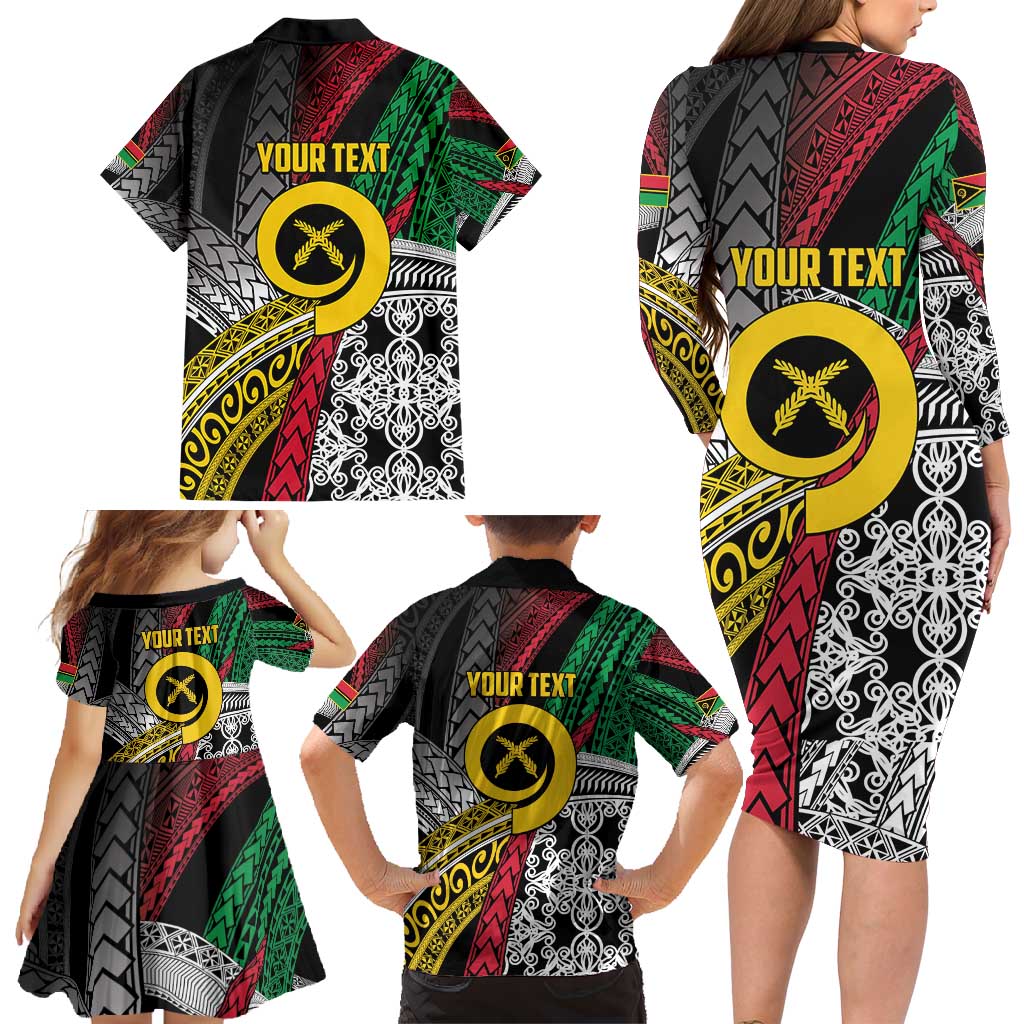 Vanuatu Proud to be Ni-van Personalised Family Matching Long Sleeve Bodycon Dress and Hawaiian Shirt with Mutis En Atan Patterns