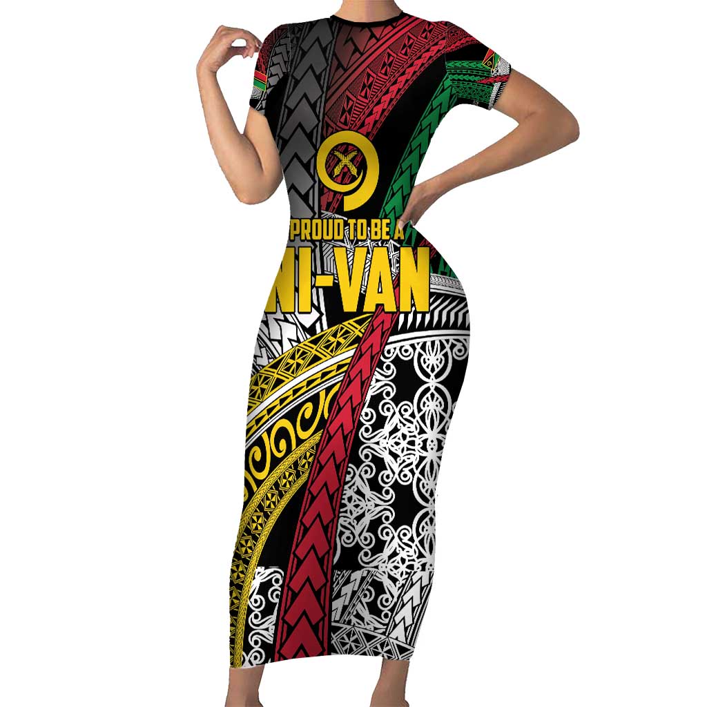 Vanuatu Proud to be Ni-van Personalised Family Matching Short Sleeve Bodycon Dress and Hawaiian Shirt with Mutis En Atan Patterns