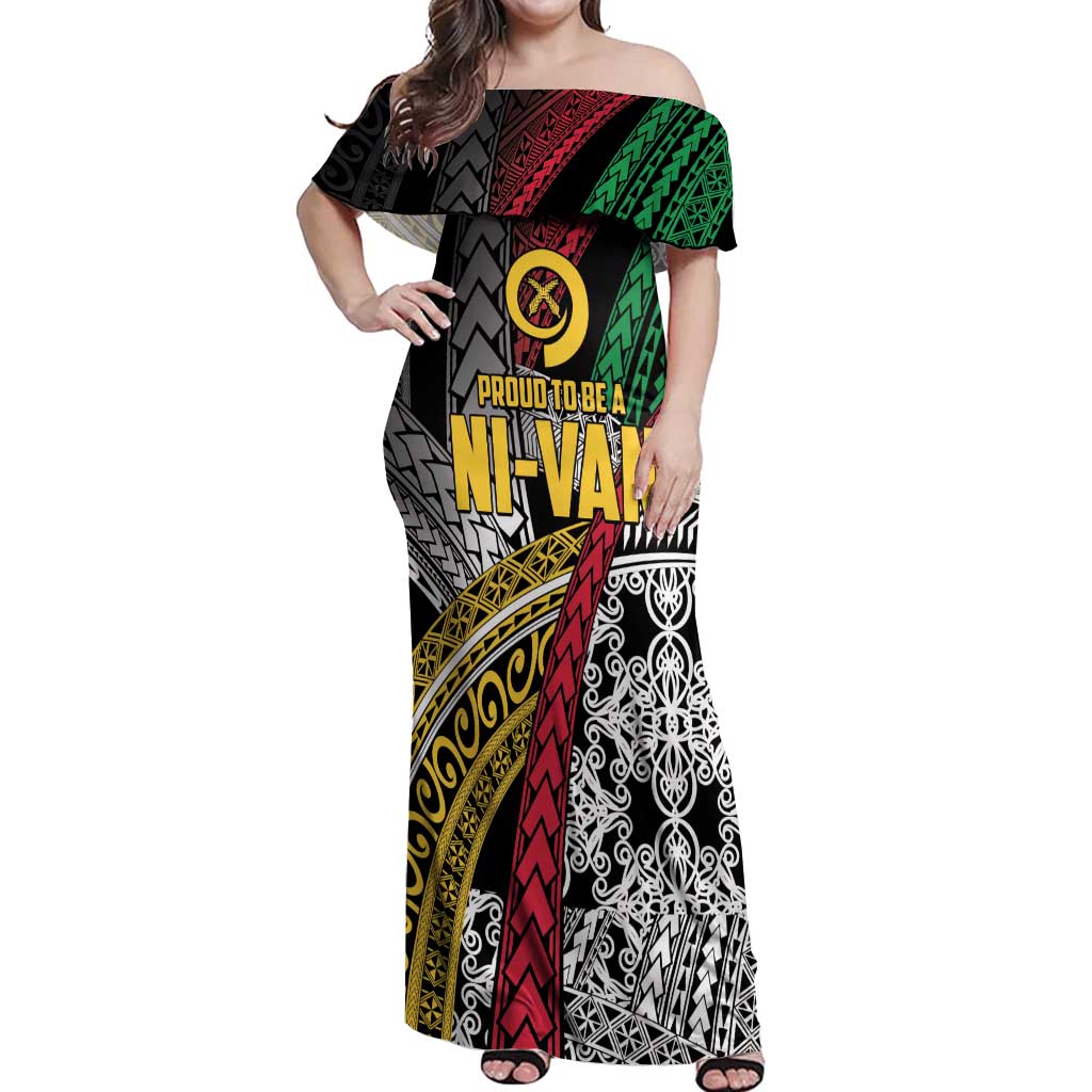 Vanuatu Proud to be Ni-van Personalised Off Shoulder Maxi Dress with Mutis En Atan Patterns