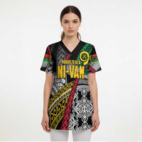 Vanuatu Proud to be Ni-van Personalised Scrub Top with Mutis En Atan Patterns - Polynesian Pride