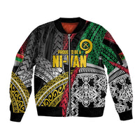 Vanuatu Proud to be Ni-van Personalised Sleeve Zip Bomber Jacket with Mutis En Atan Patterns LT9 Unisex Black - Polynesian Pride