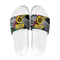 Vanuatu Proud to be Ni-van Personalised Slide Sandals with Mutis En Atan Patterns LT9 Black - Polynesian Pride