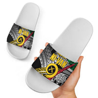 Vanuatu Proud to be Ni-van Personalised Slide Sandals with Mutis En Atan Patterns LT9 - Polynesian Pride