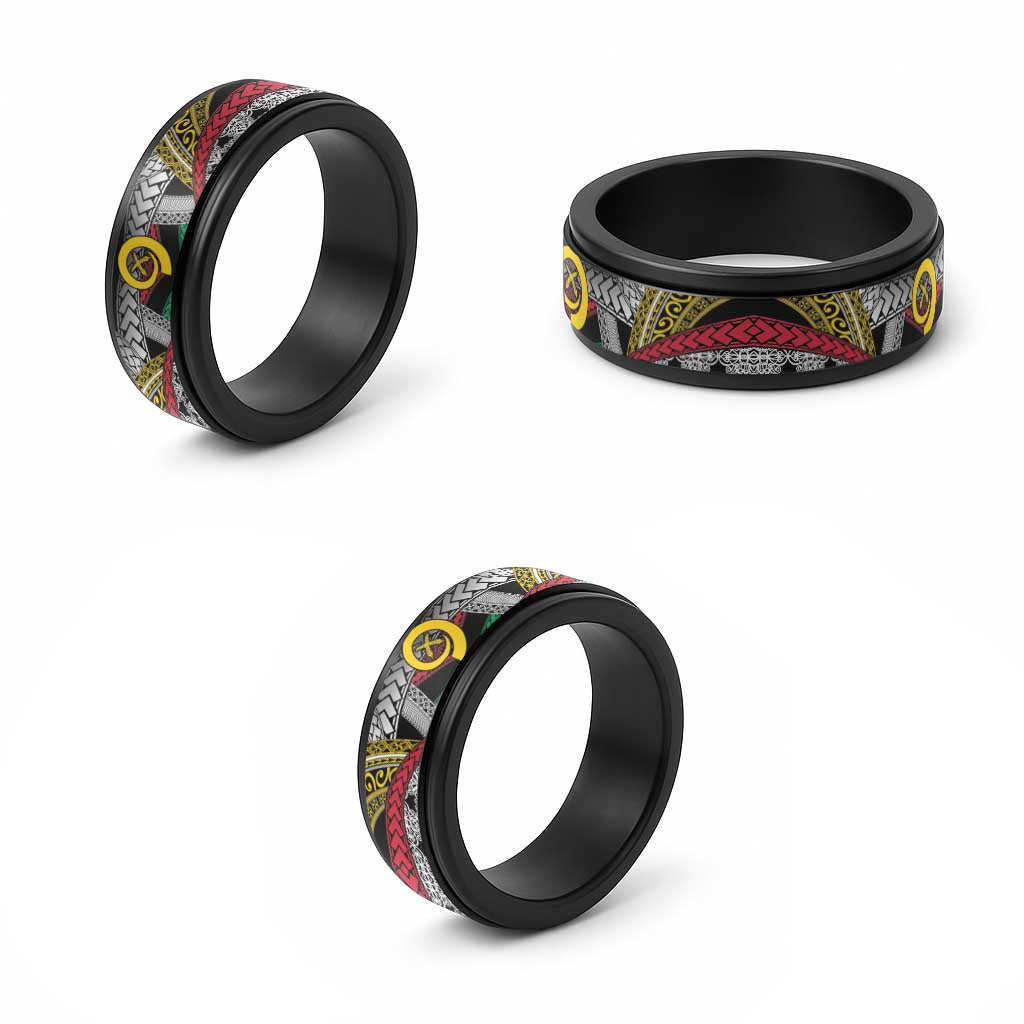 Vanuatu Proud to be Ni-van Spinner Ring with Mutis En Atan Patterns - Polynesian Pride