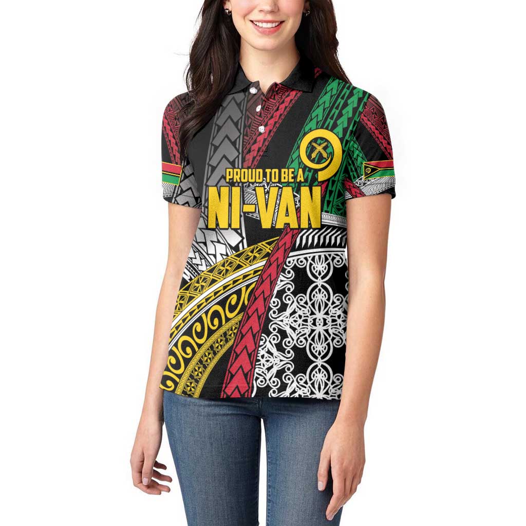 Vanuatu Proud to be Ni-van Personalised Women Polo Shirt with Mutis En Atan Patterns