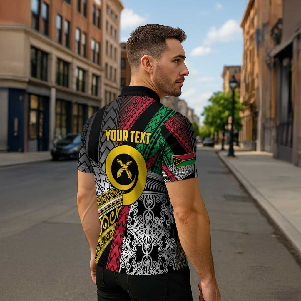 Vanuatu Proud to be Ni-van Personalised Zipper Polo Shirt with Mutis En Atan Patterns - Polynesian Pride