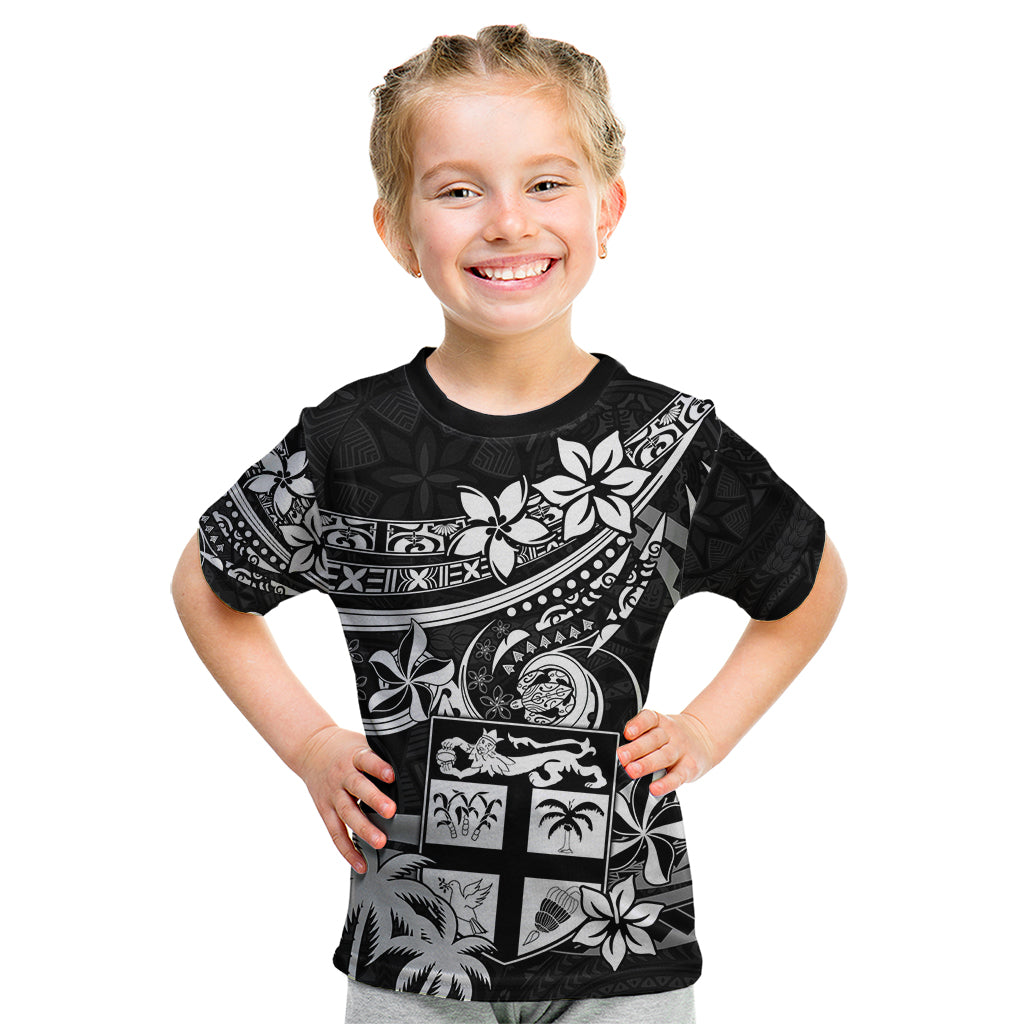 Fiji Islands Kid T Shirt Coat of Arms Fijian Flower Polynesian Pattern - Black LT9 Black - Polynesian Pride