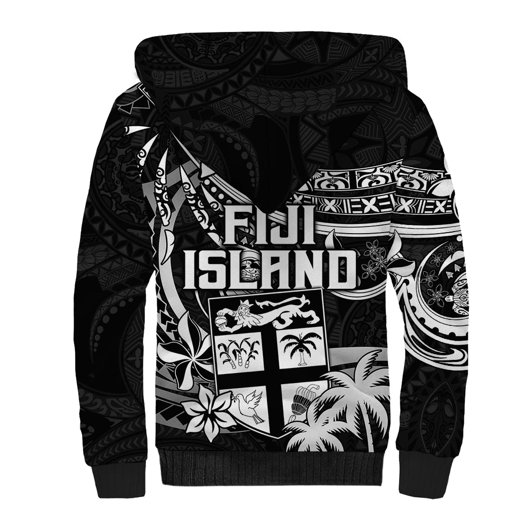 Fiji Islands Sherpa Hoodie Coat of Arms Fijian Flower Polynesian Pattern - Black LT9 - Polynesian Pride