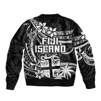 Fiji Islands Sleeve Zip Bomber Jacket Coat of Arms Fijian Flower Polynesian Pattern - Black LT9 - Polynesian Pride