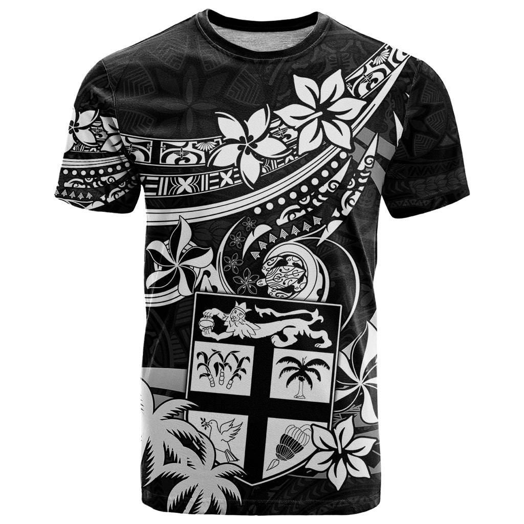 Fiji Islands T Shirt Coat of Arms Fijian Flower Polynesian Pattern Black LT9 Black - Polynesian Pride