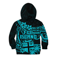 Fiji Islands Kid Hoodie Coat of Arms Fijian Flower Polynesian Pattern - Aqua LT9 - Polynesian Pride