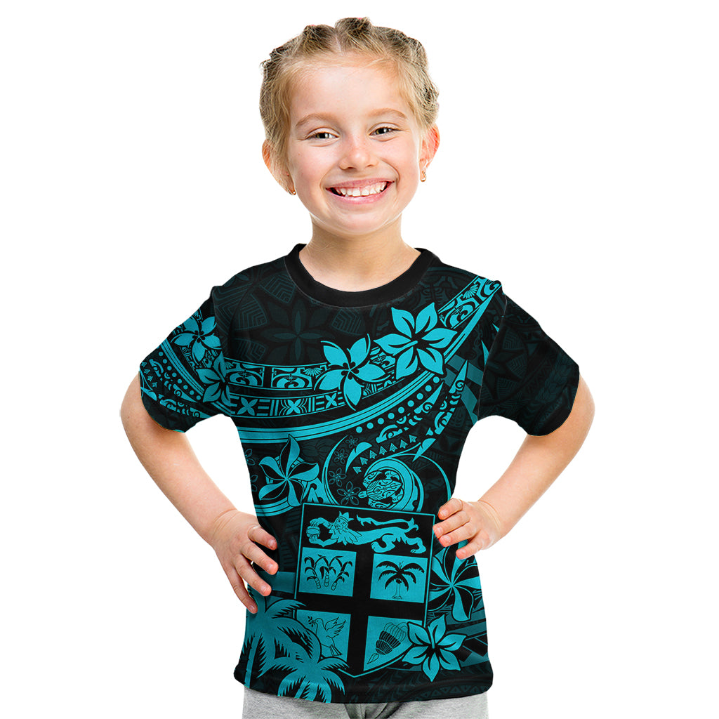 Fiji Islands Kid T Shirt Coat of Arms Fijian Flower Polynesian Pattern - Aqua LT9 Aqua - Polynesian Pride