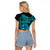 Fiji Islands Raglan Cropped T Shirt Coat of Arms Fijian Flower Polynesian Pattern - Aqua LT9 - Polynesian Pride