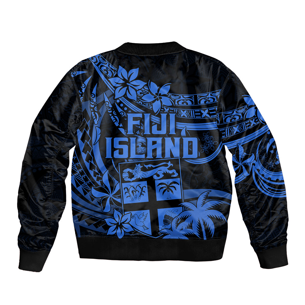 Fiji Islands Bomber Jacket Coat of Arms Fijian Flower Polynesian Pattern - Blue LT9 - Polynesian Pride