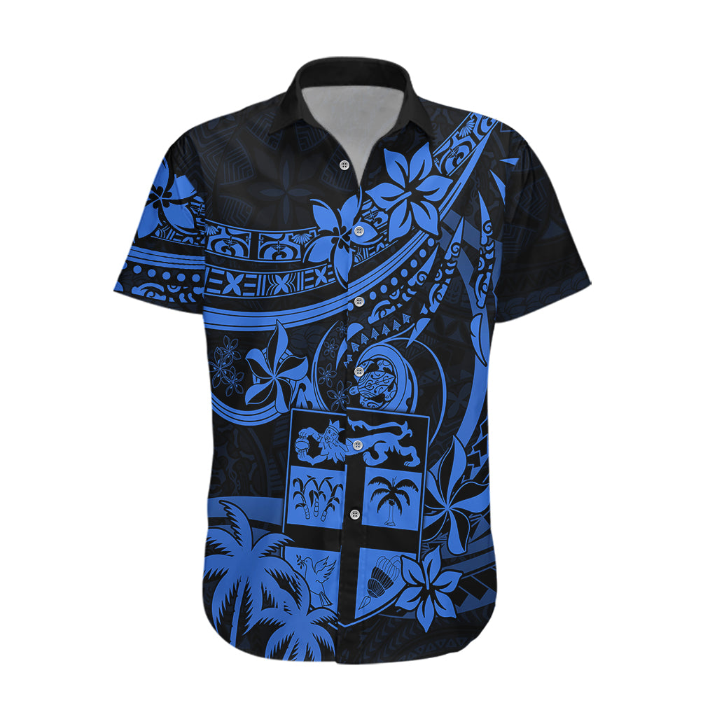 Fiji Islands Hawaiian Shirt Coat of Arms Fijian Flower Polynesian Pattern - Blue LT9 Blue - Polynesian Pride