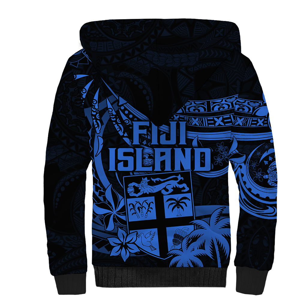 Fiji Islands Sherpa Hoodie Coat of Arms Fijian Flower Polynesian Pattern - Blue LT9 - Polynesian Pride
