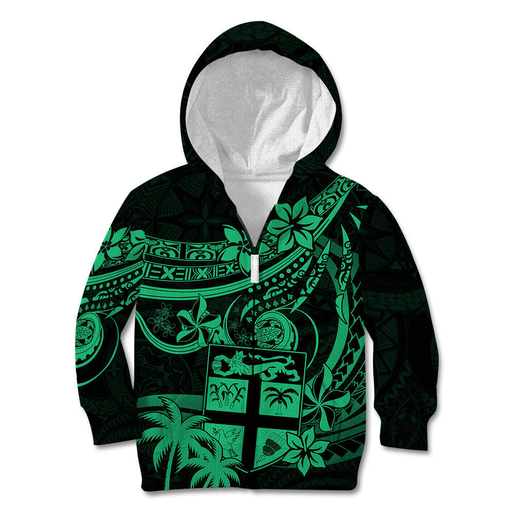 Fiji Islands Kid Hoodie Coat of Arms Fijian Flower Polynesian Pattern - Green LT9 - Polynesian Pride
